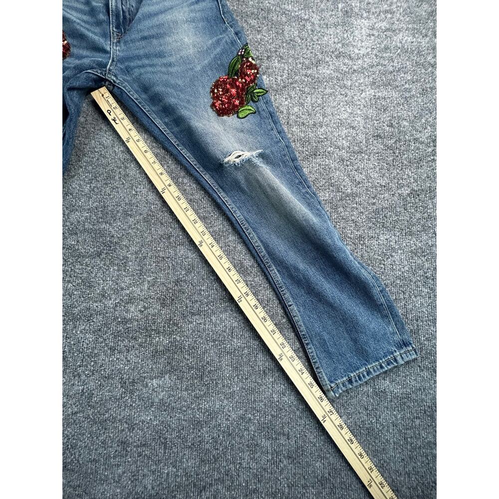 Zara Basic Z1975 Floral Sequin Distressed Boyfriend Jeans Women's US 2 - Picture 10 of 12